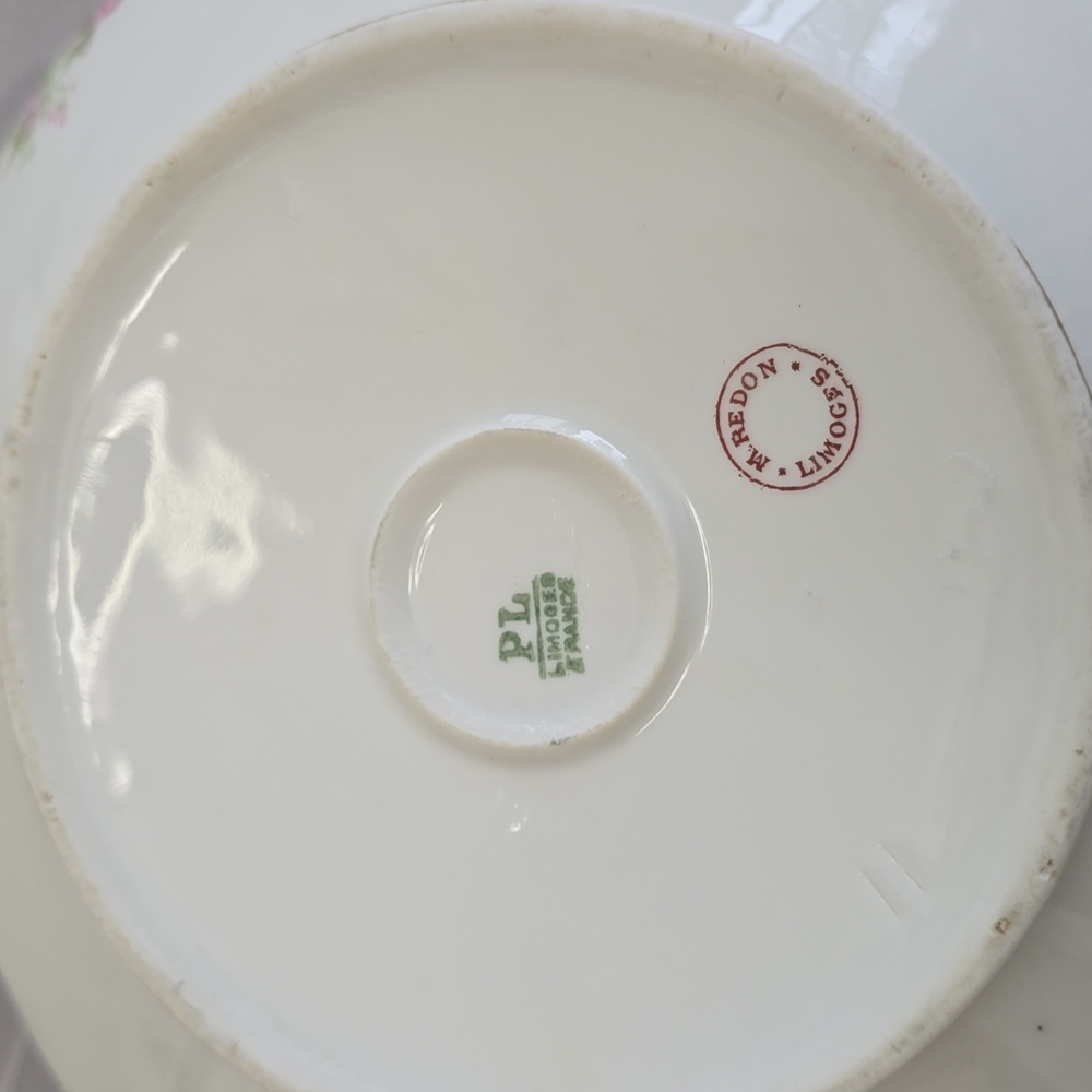 Vintage PL Limoges France M Redon Round Dish Lid Handles Pink Roses - Picture 15 of 17
